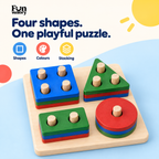 4-shape wooden stacking puzzle for shapes, colours and stacking