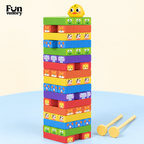 Wooden animal stacking tower with duck topper and push sticks