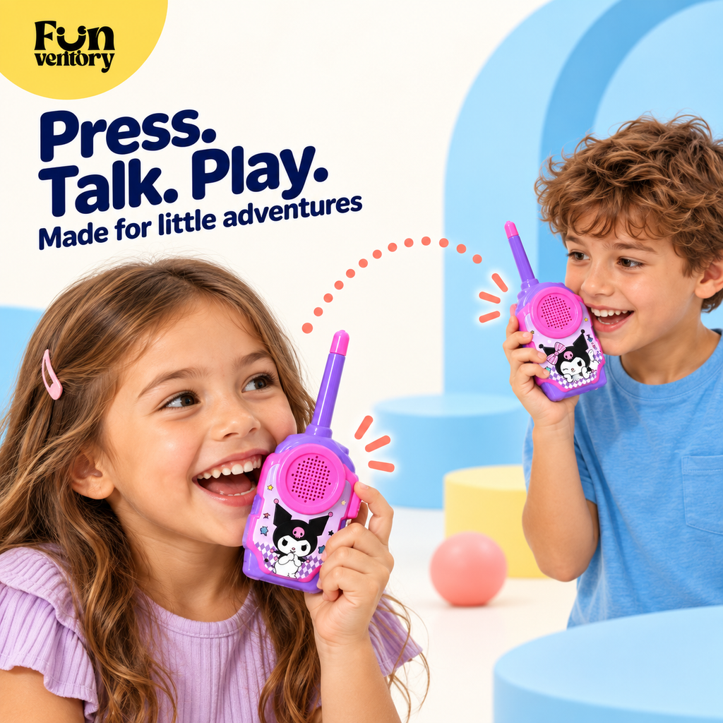 Children talking to each other on pink kids walkie talkies