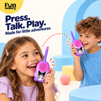Children talking to each other on pink kids walkie talkies