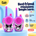 Kids walkie talkie pair features: push to talk, easy grip, portable