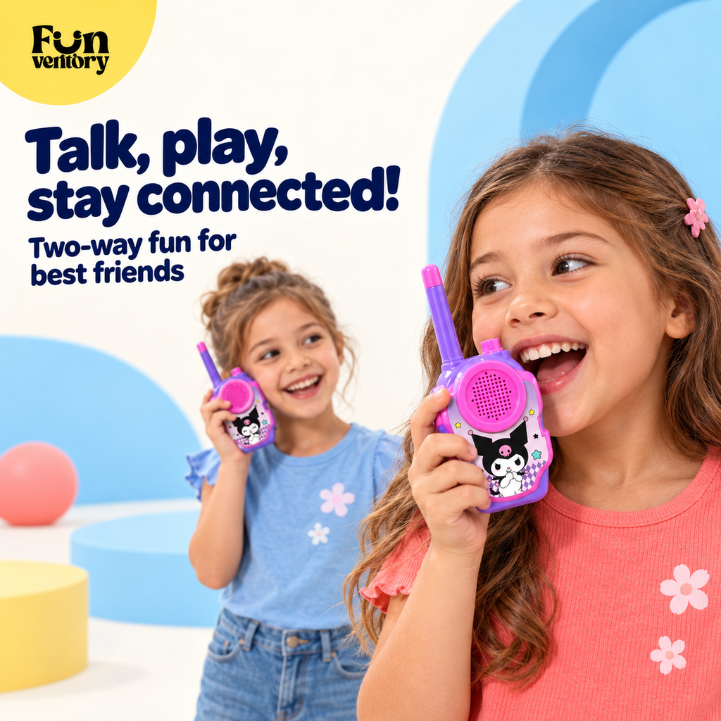 Two girls playing with pink walkie talkies