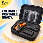 orange foldable camera drone with remote and carry case