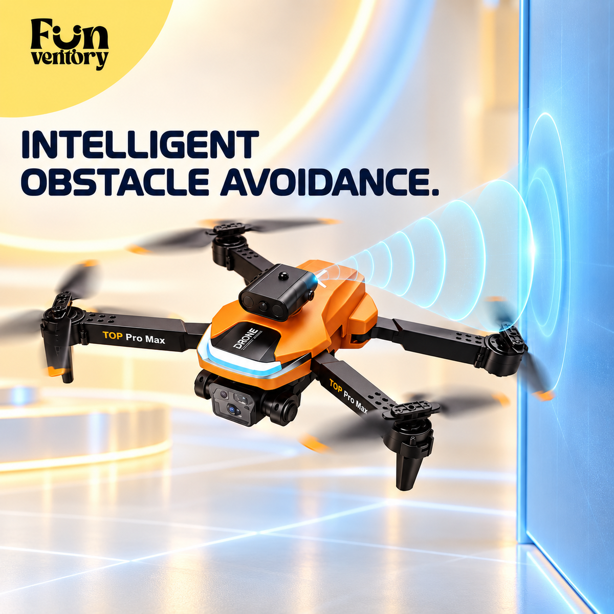 orange foldable camera drone with remote and carry case