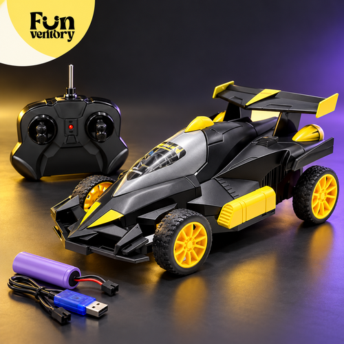 black and yellow armored RC racing car with remote
