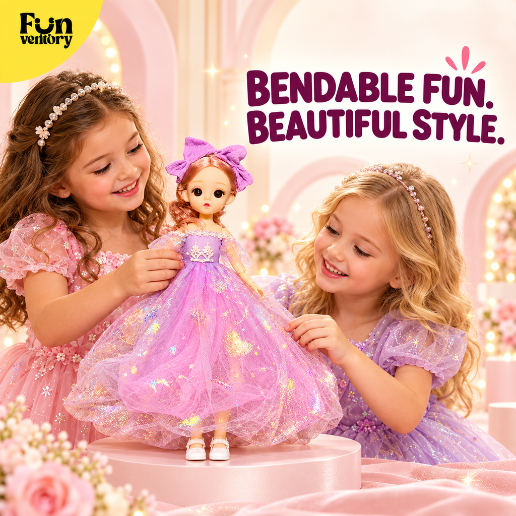 bendable princess doll in a sparkly pink gown