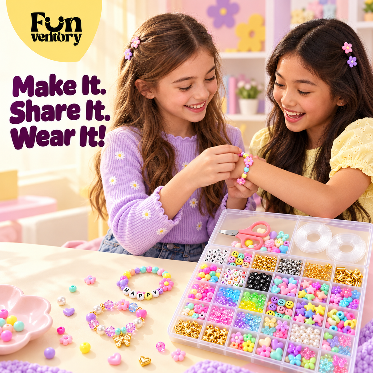 DIY alphabet bead bracelet making kit in an organizer box