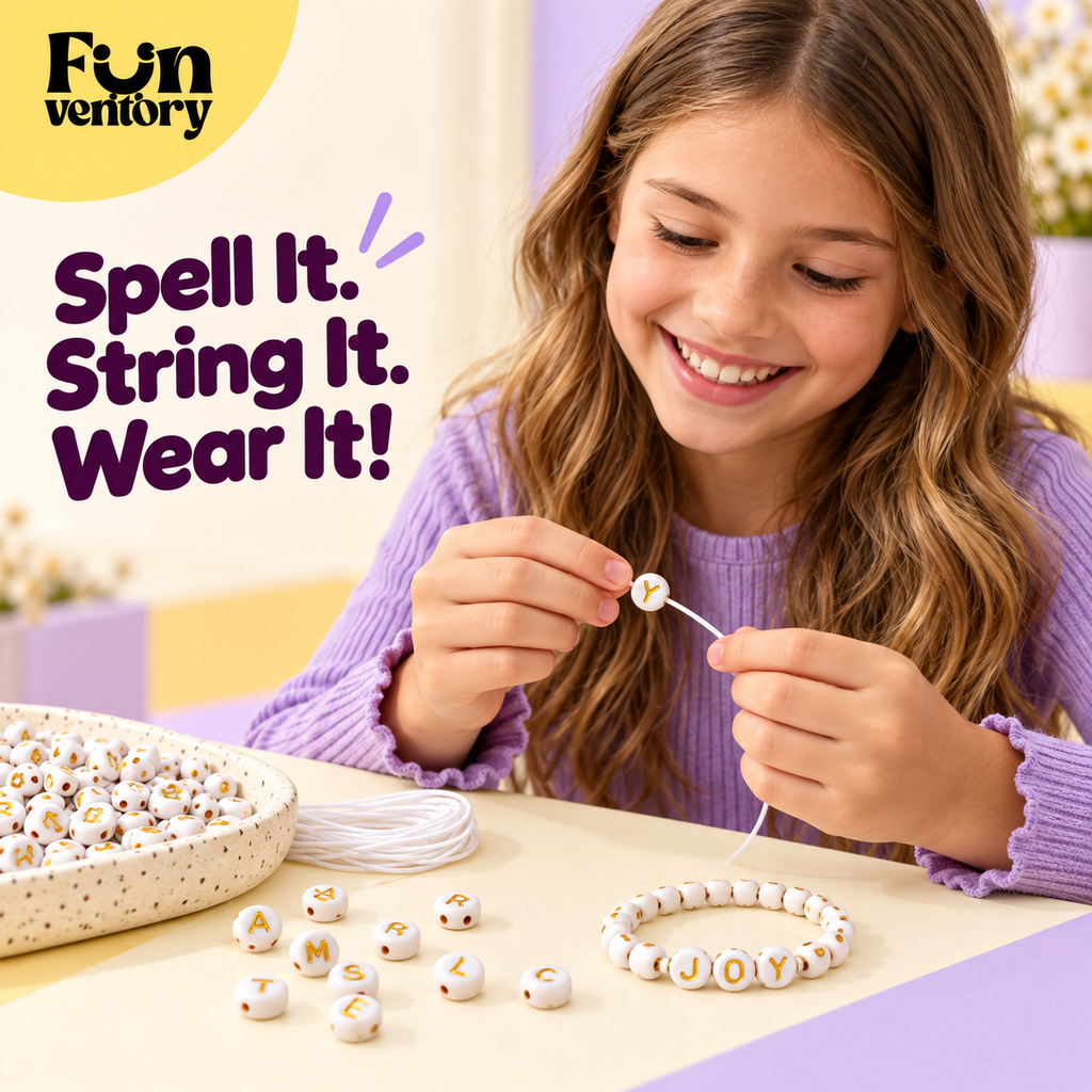 DIY alphabet bead bracelet making kit in an organizer box