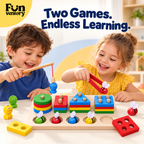 Two children playing a wooden fishing game and shape sorter