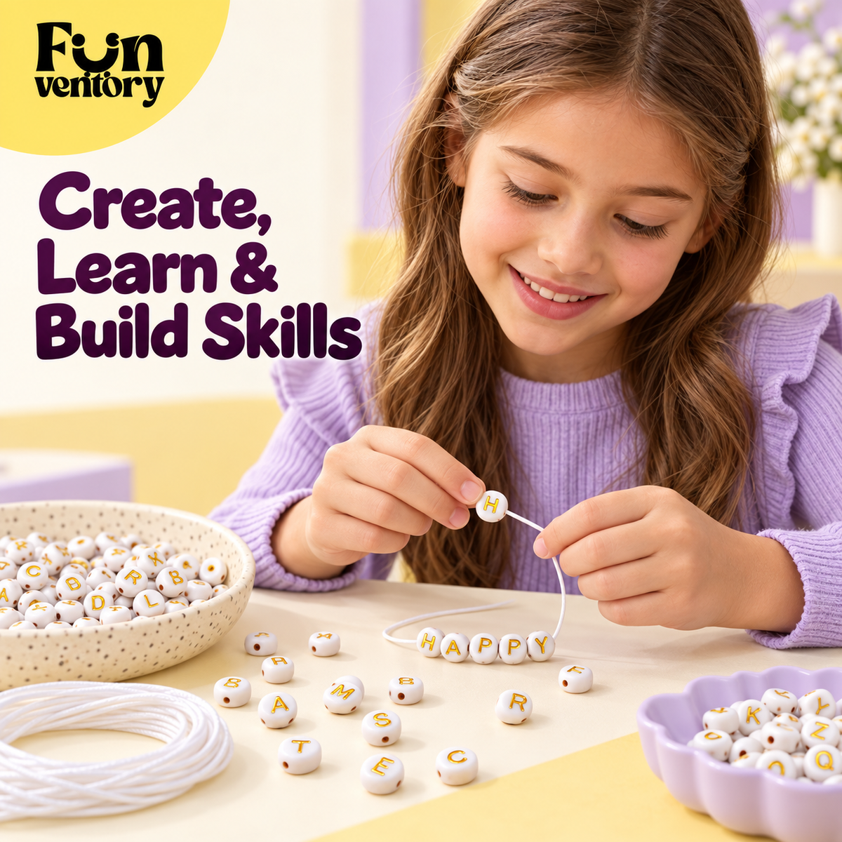 DIY alphabet bead bracelet making kit in an organizer box