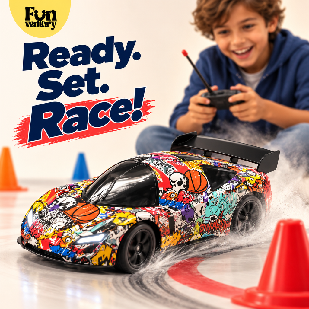 Graffiti remote control car drifting on a race track