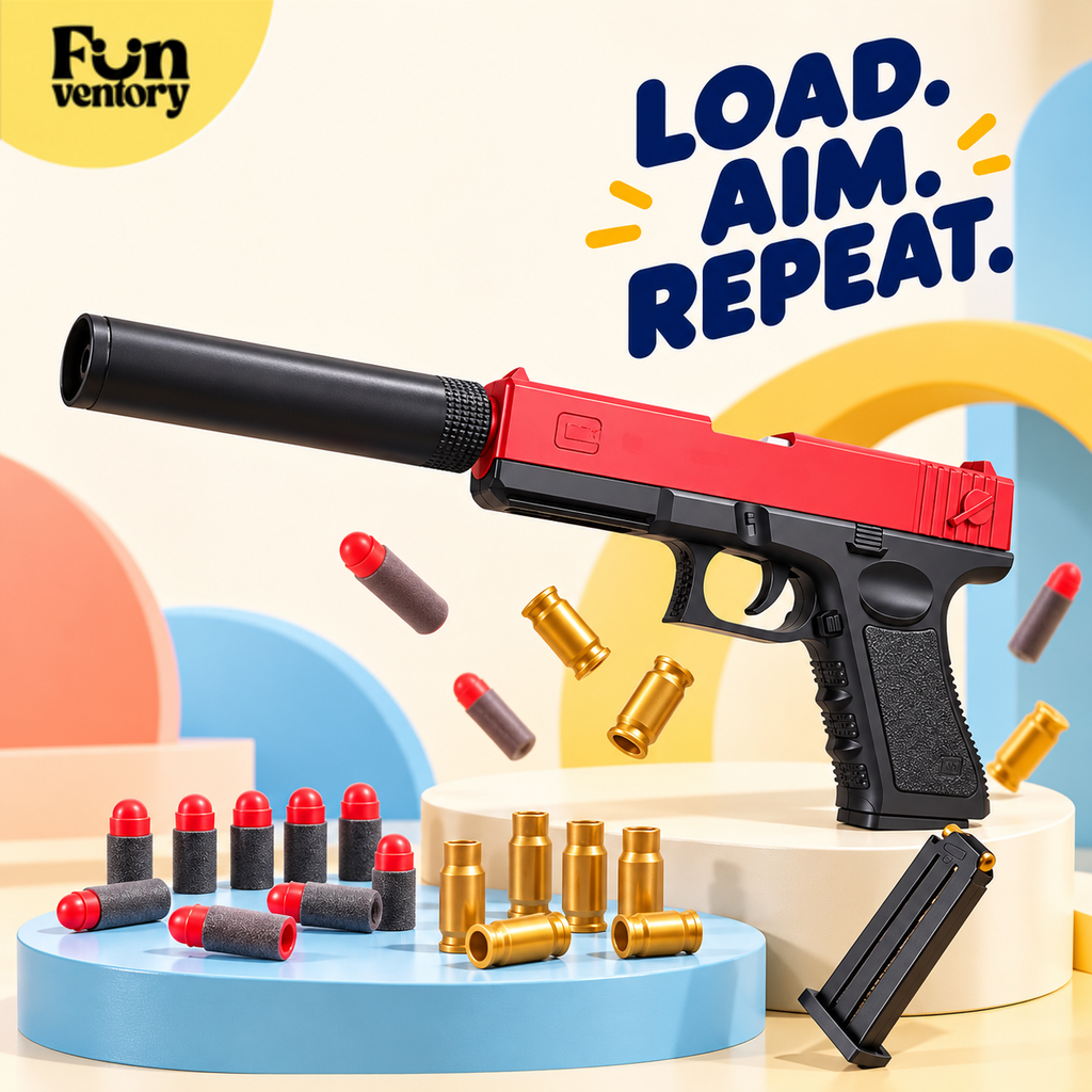 red and black foam dart blaster toy pistol
