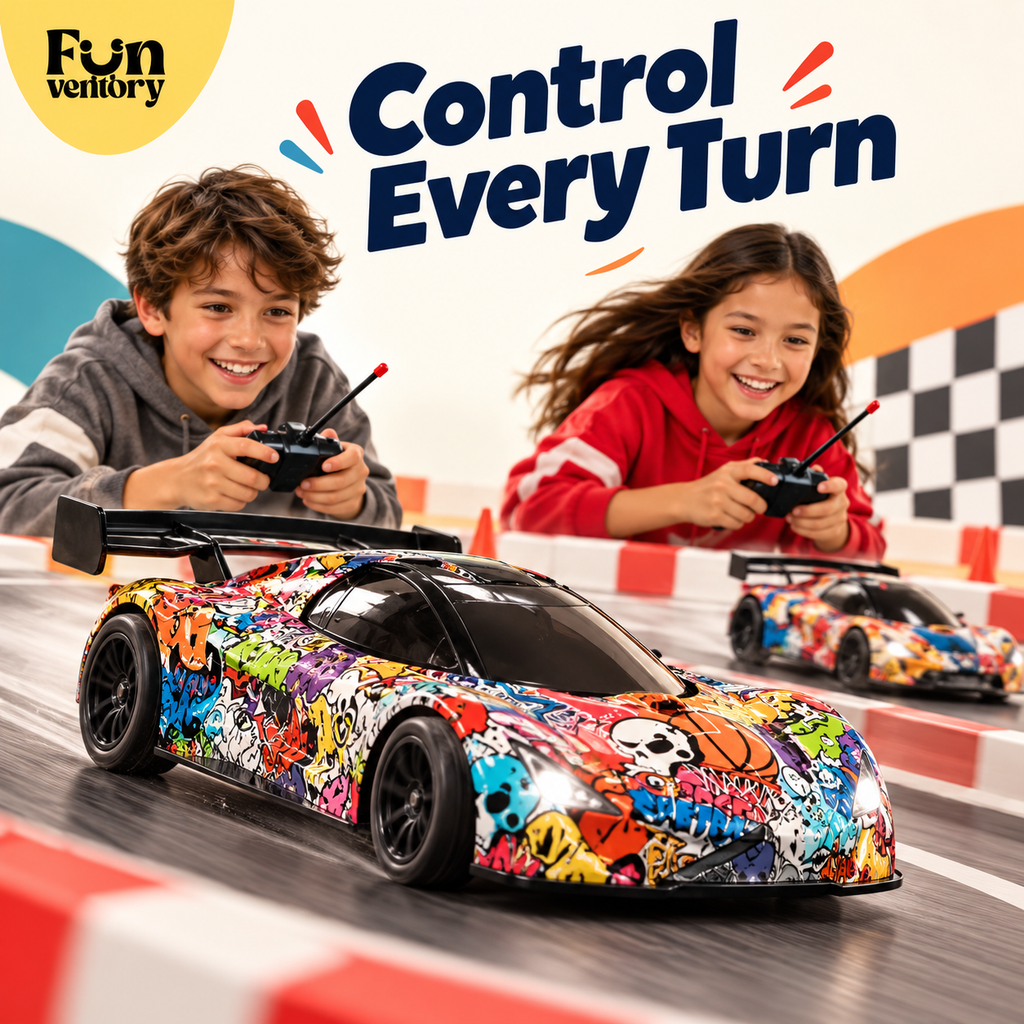 Two kids racing graffiti RC cars