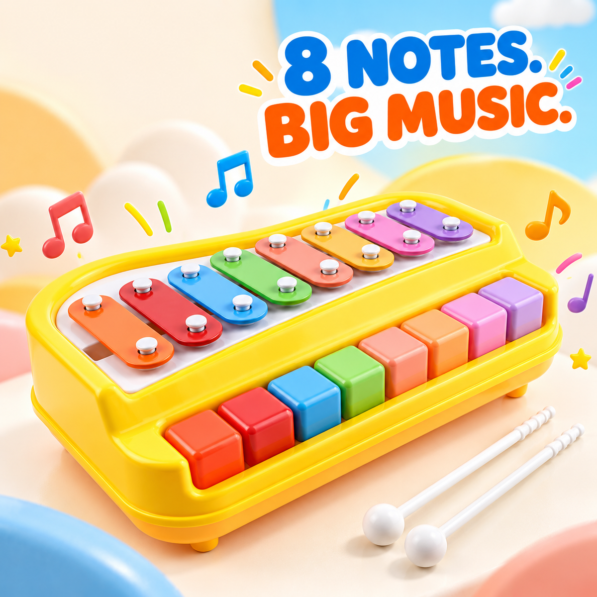rainbow 2-in-1 xylophone piano toy with mallets