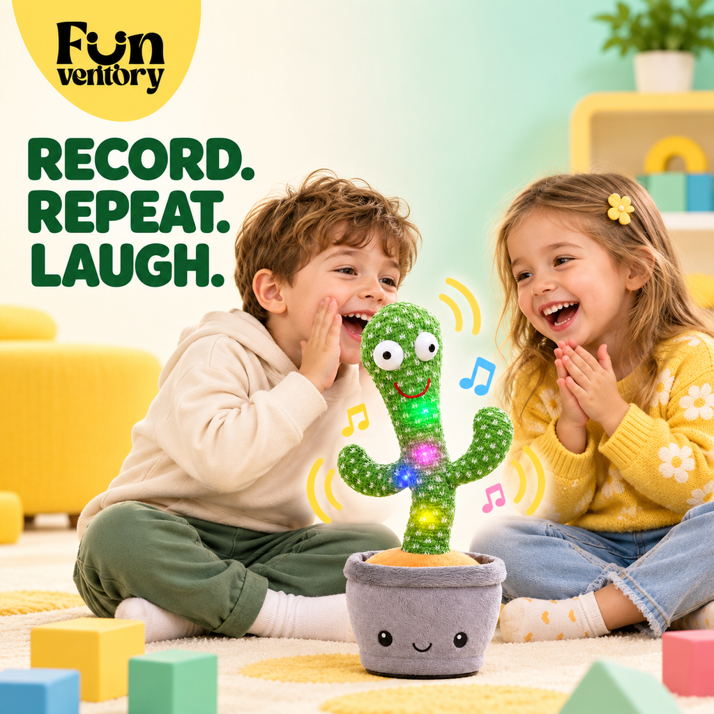 dancing cactus plush toy in a flowerpot with lights
