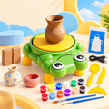 frog-shaped kids pottery wheel craft kit with clay and paints