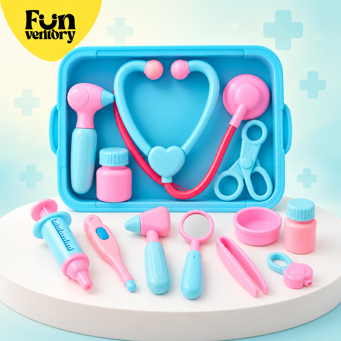 pastel kids doctor play set with stethoscope and case