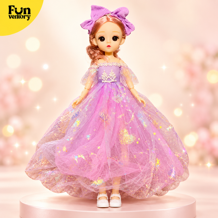 bendable princess doll in a sparkly pink gown