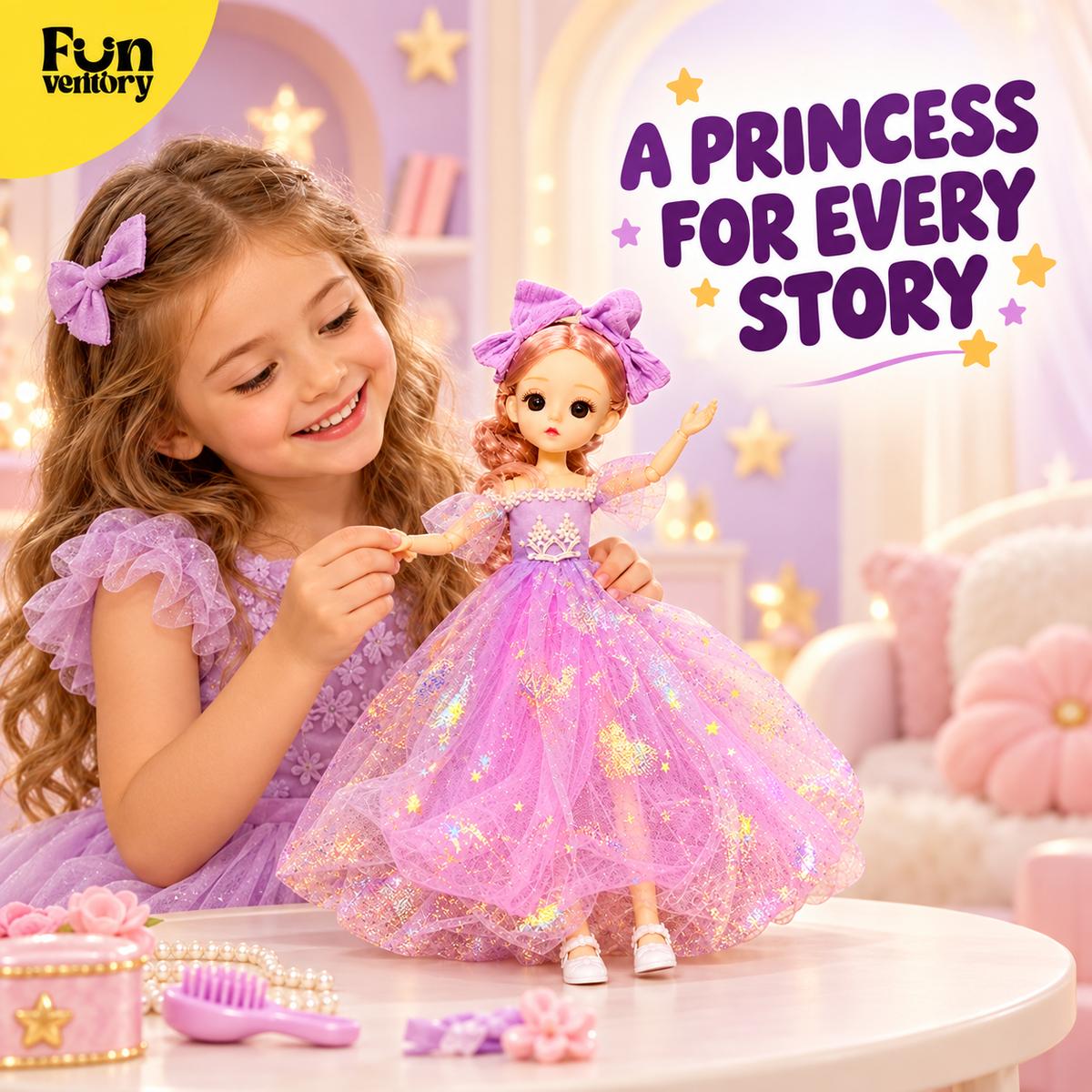 bendable princess doll in a sparkly pink gown