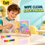 LED glow drawing board for kids with neon markers
