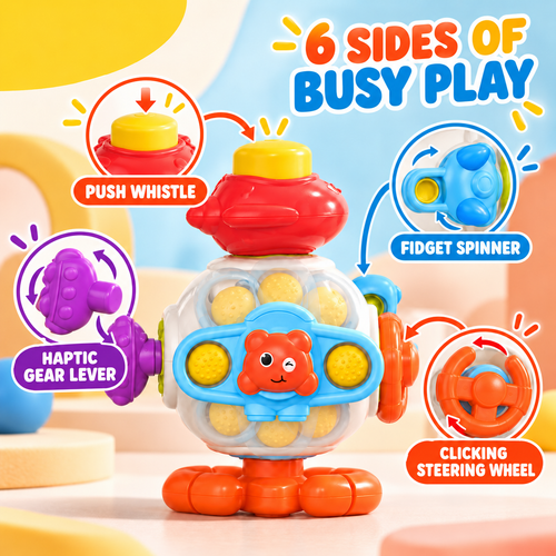 6-sided busy cube activity toy for toddlers