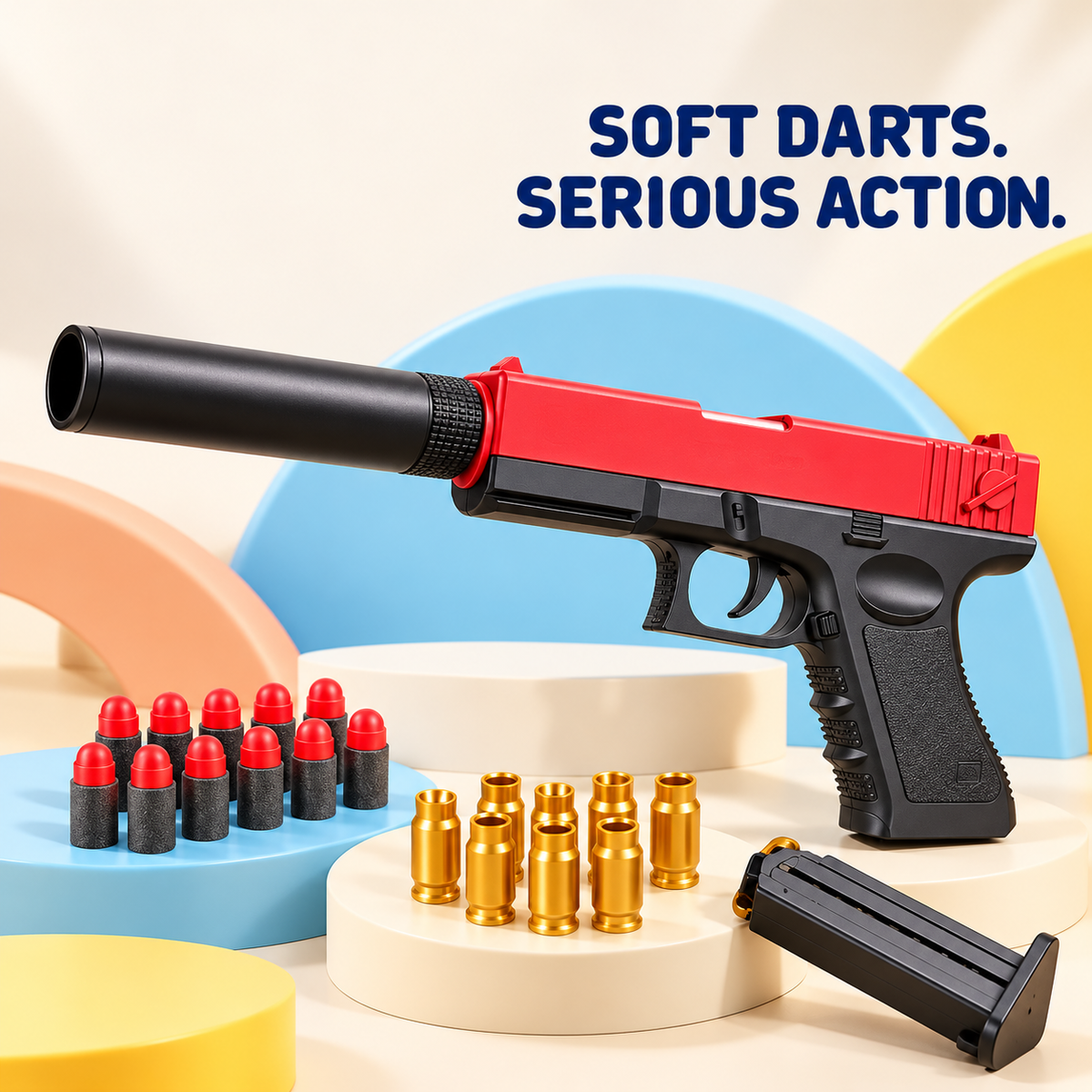 red and black foam dart blaster toy pistol
