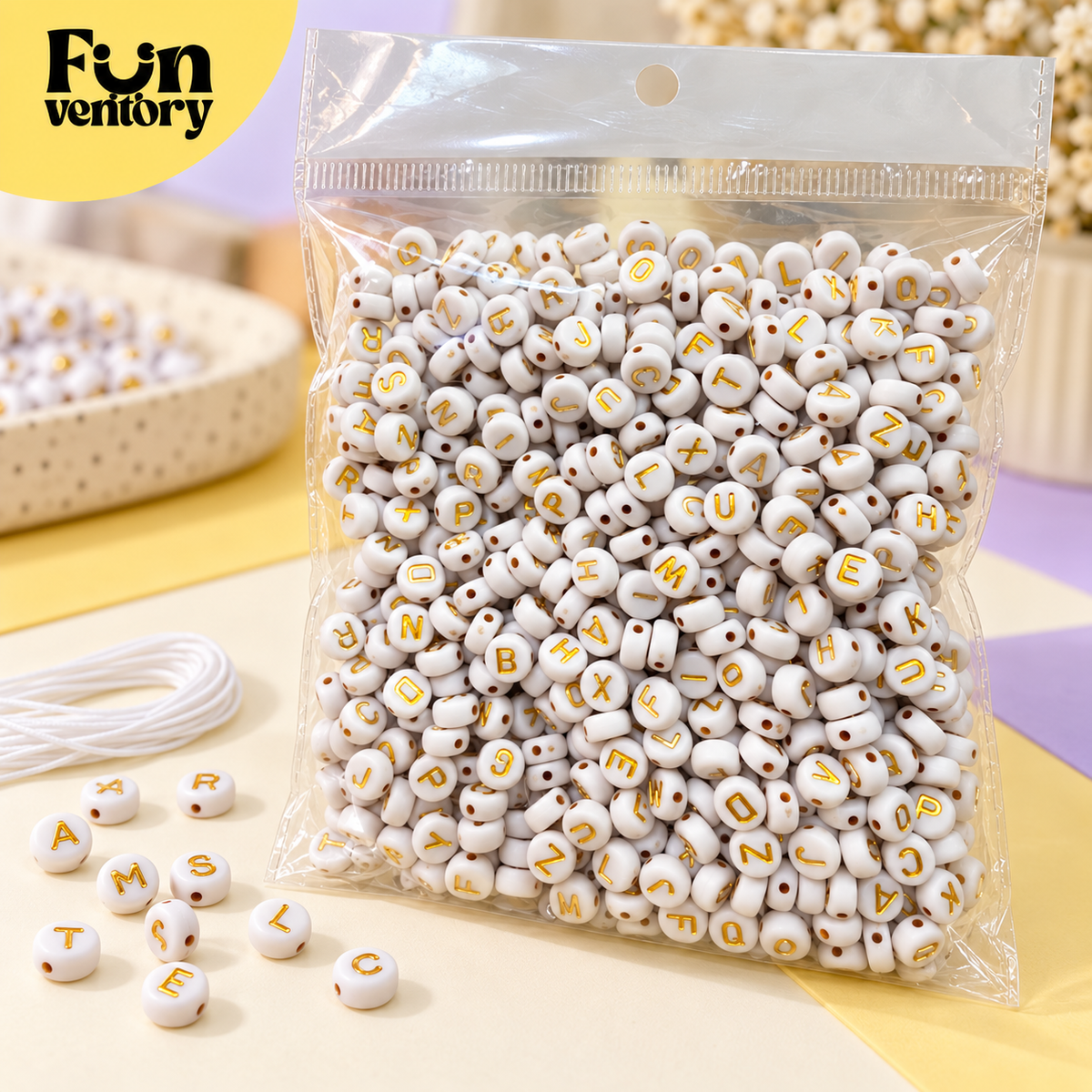 DIY alphabet bead bracelet making kit in an organizer box