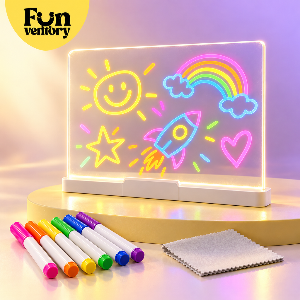 LED glow drawing board for kids with neon markers