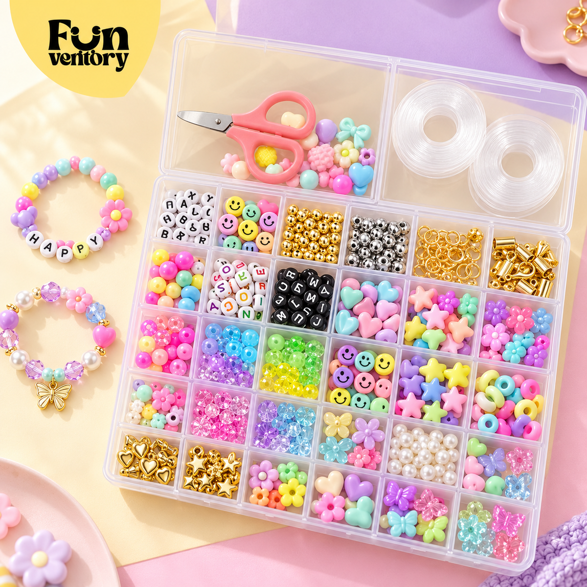 DIY alphabet bead bracelet making kit in an organizer box