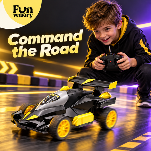 black and yellow armored RC racing car with remote