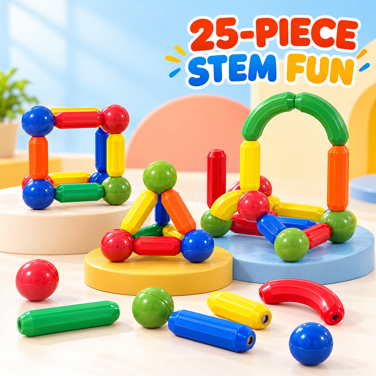 25-piece colourful magnetic building sticks and balls set