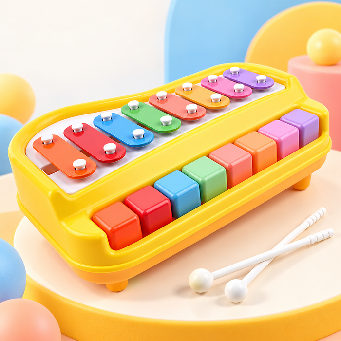 rainbow 2-in-1 xylophone piano toy with mallets