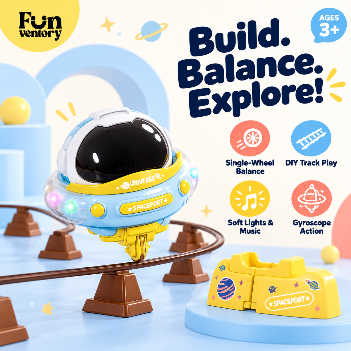 Balancing robot toy features: single-wheel balance, DIY track, lights and music, gyroscope action