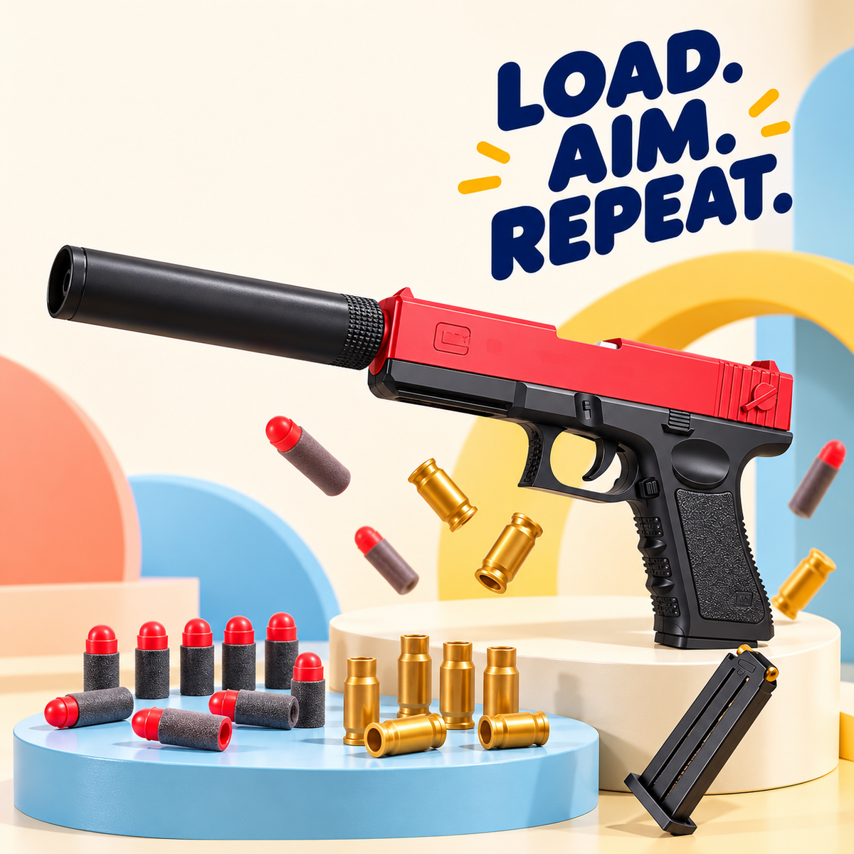 red and black foam dart blaster toy pistol